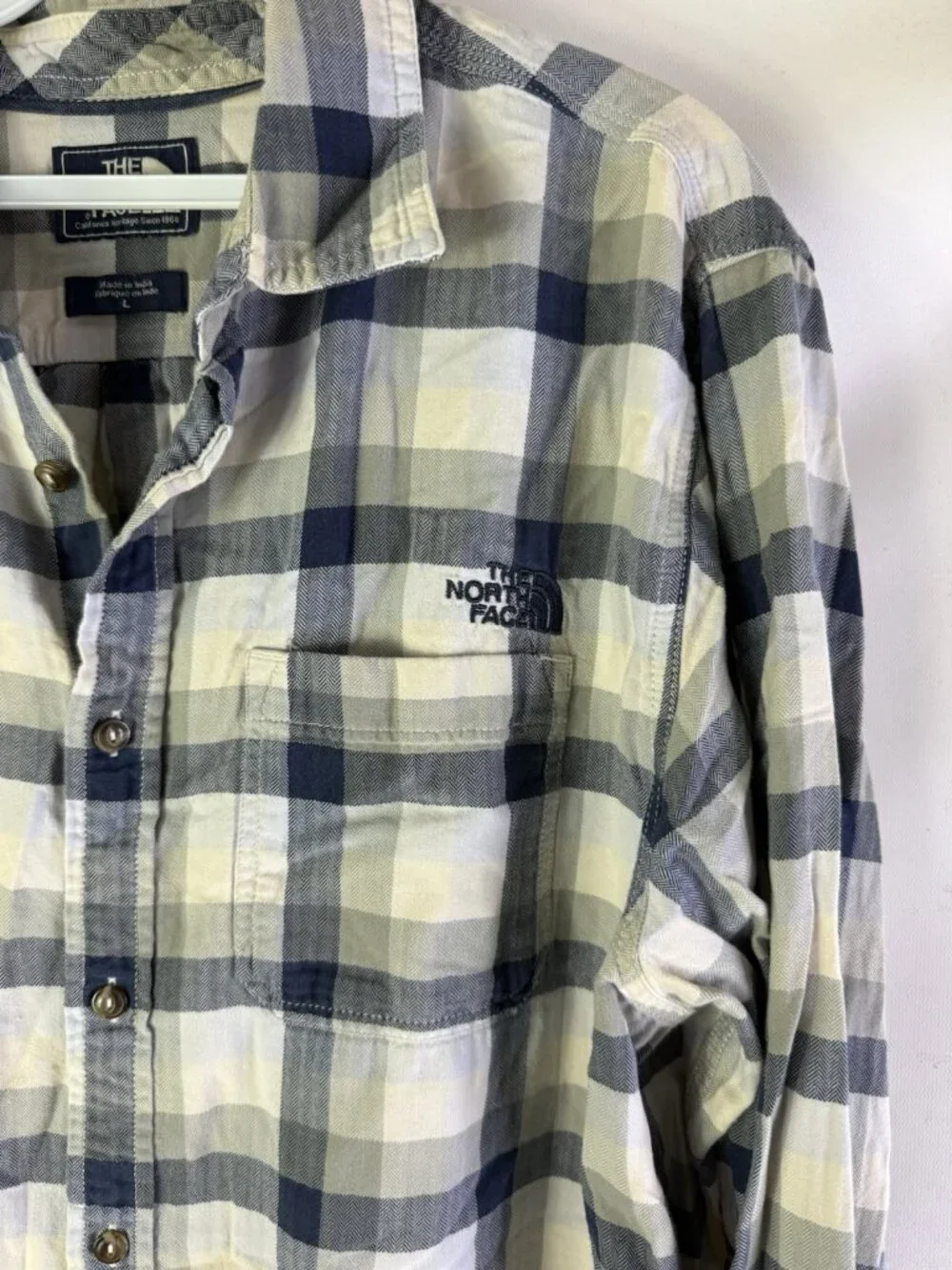 The North Face Button Shirt Rainbow Plaid Spell Out Pocket